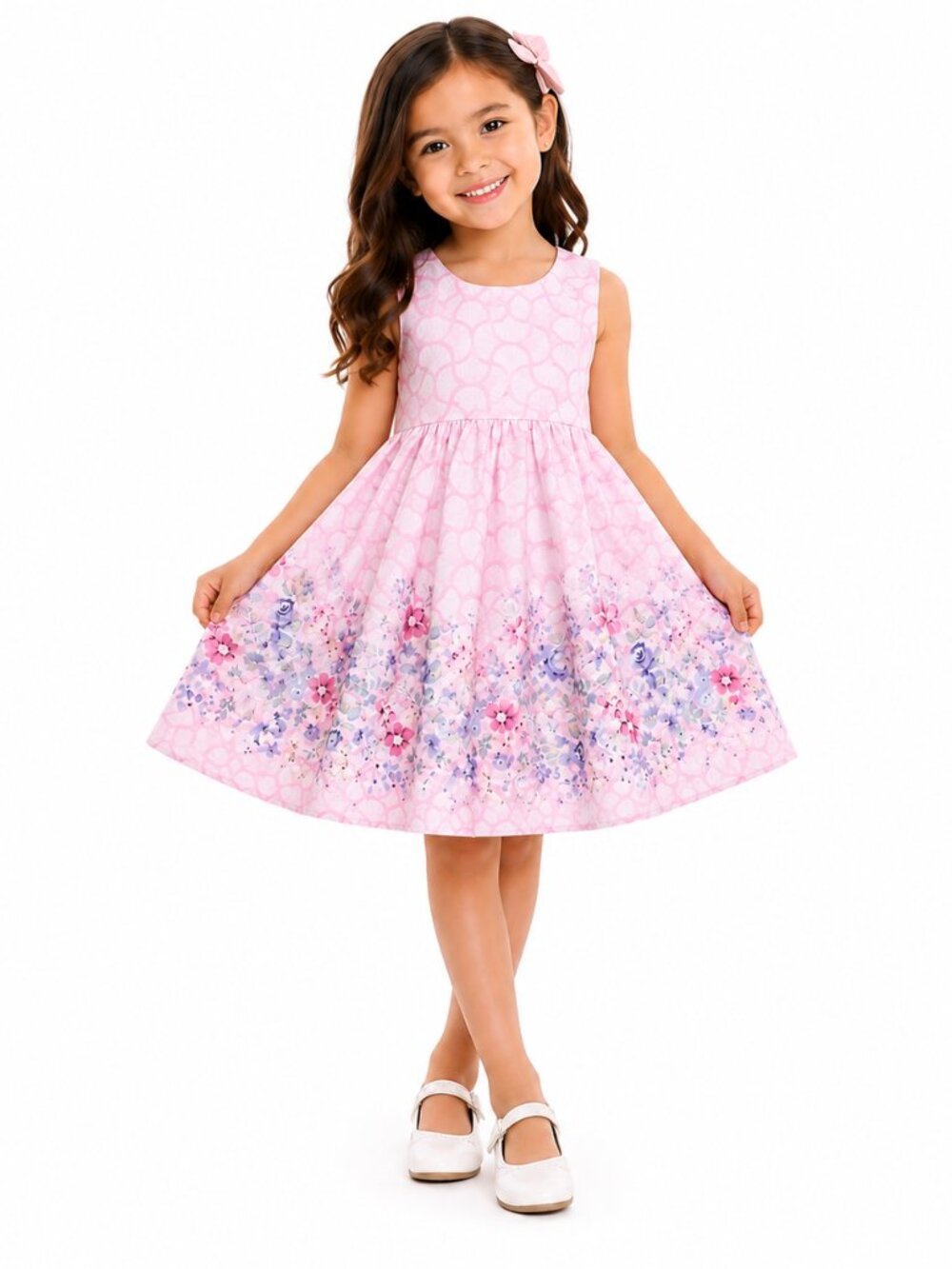 Girls Pink Floral Party Dress with Tulle Underskirt